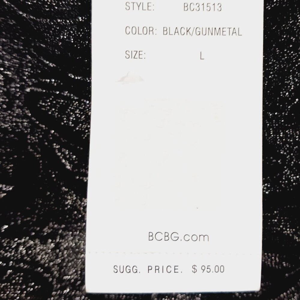 BCBG Maxazria, NWT Black Gunmetal Sheer Shiny Leggings W 3D Cutout Overlay, Goth - Picture 5 of 16